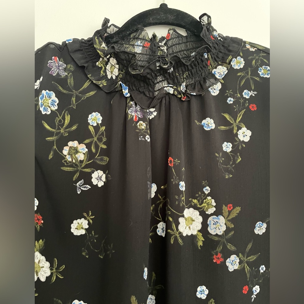 H&M High Collar Frill Black Floral Shift Dress Size 6 - Picture 4 of 5